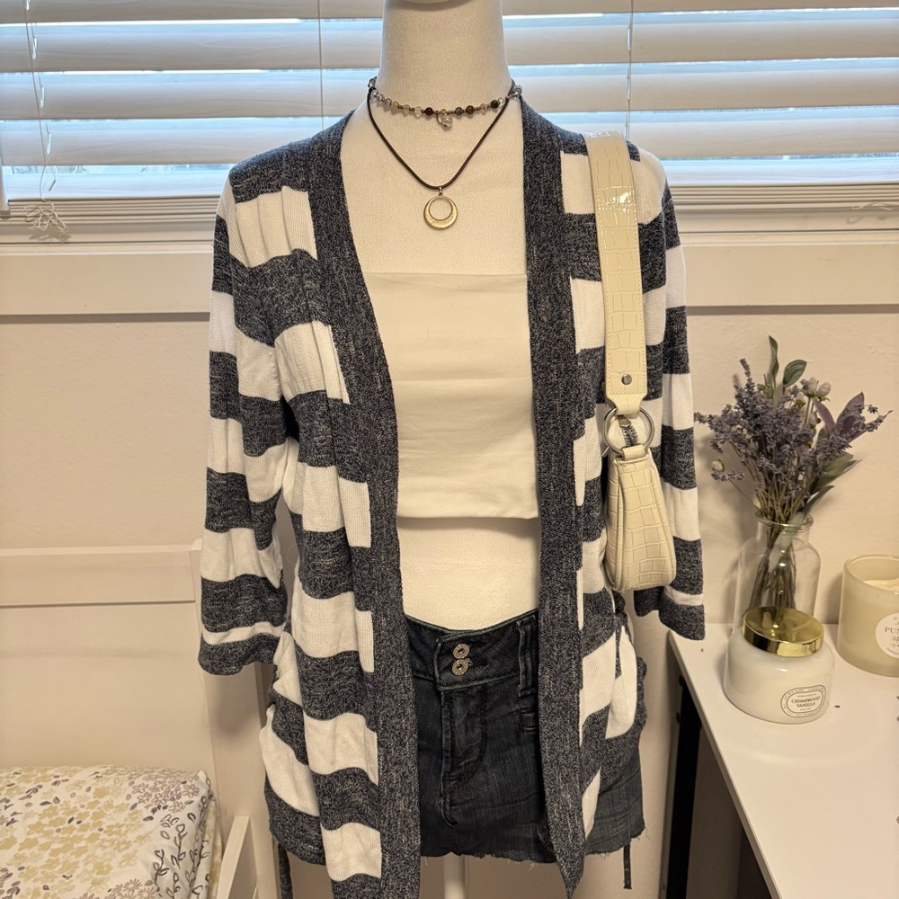 Faded Glory Navy and White Striped Cardigan